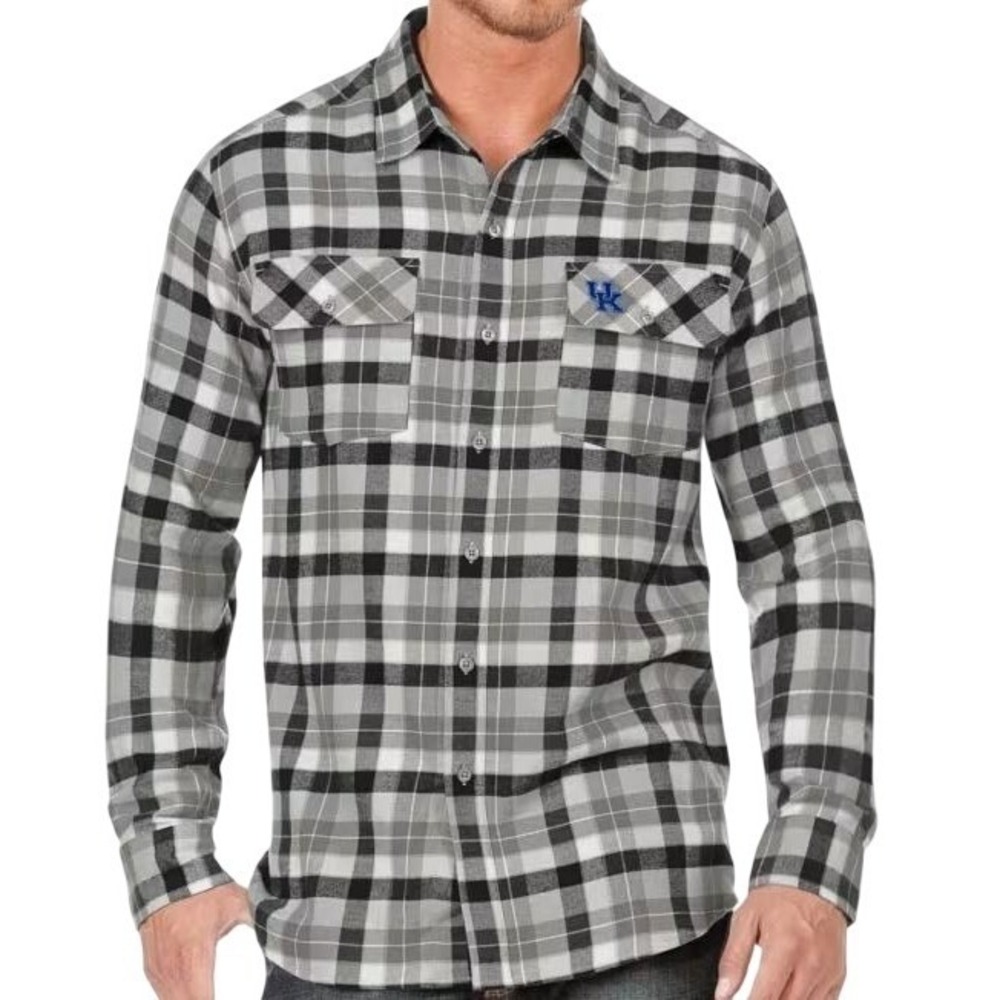 Colosseum Kentucky Wildcats Logo Flannel Shirt Mens Plaid Button Up Size Large